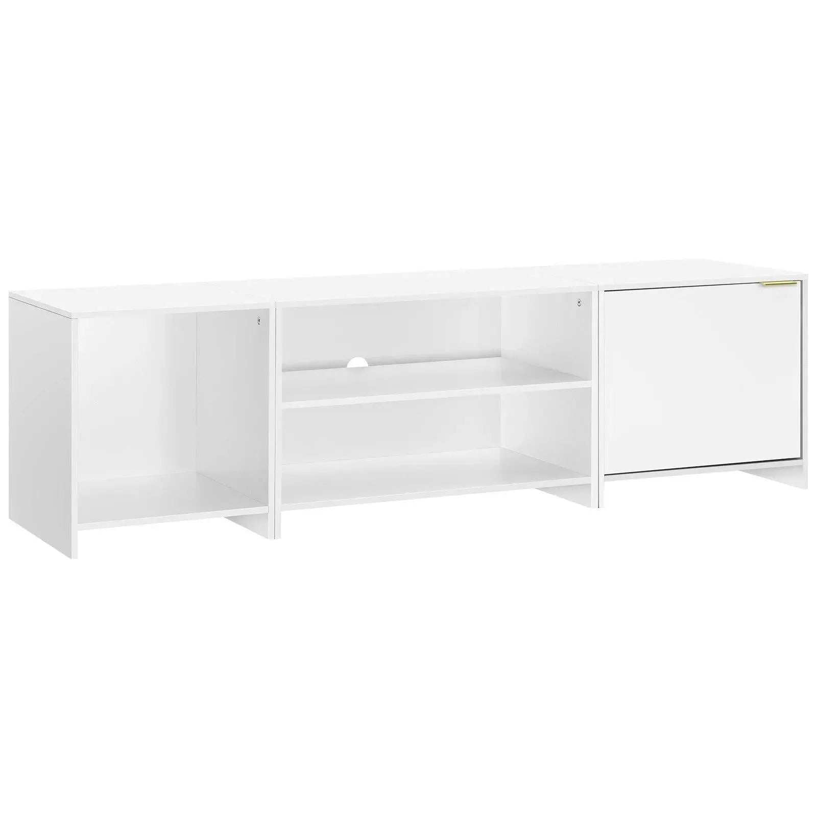 Feronza™ Witte TV Stand 160x45x39 cm – Afneembaar TV Meubel met 3 Open Compartimenten en 1 Deur, Lowboard voor TV en Woonkamer - Feronza