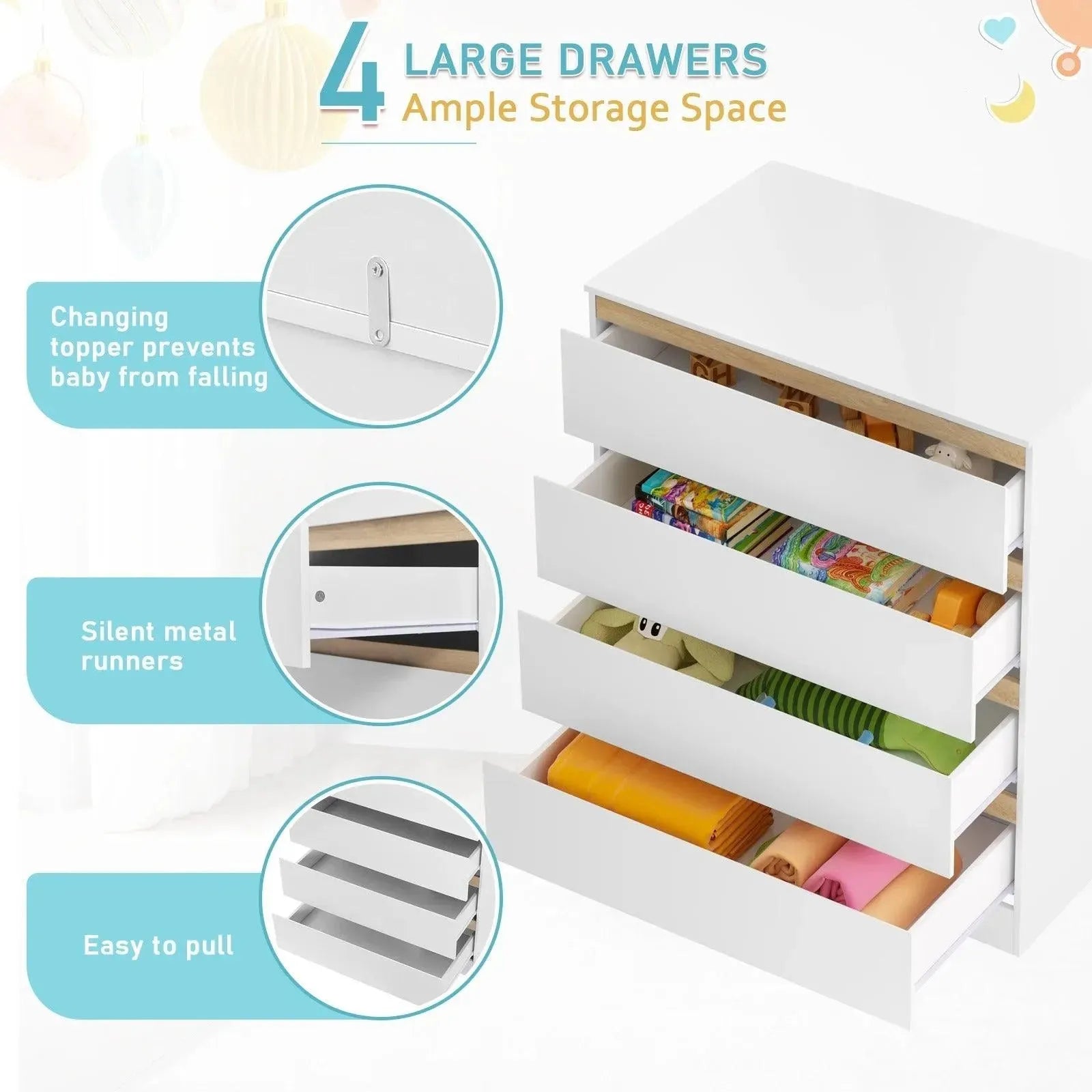 Feronza™ Witte Verschoontafel met 4 Laden - 80x75x109,2 cm - Feronza