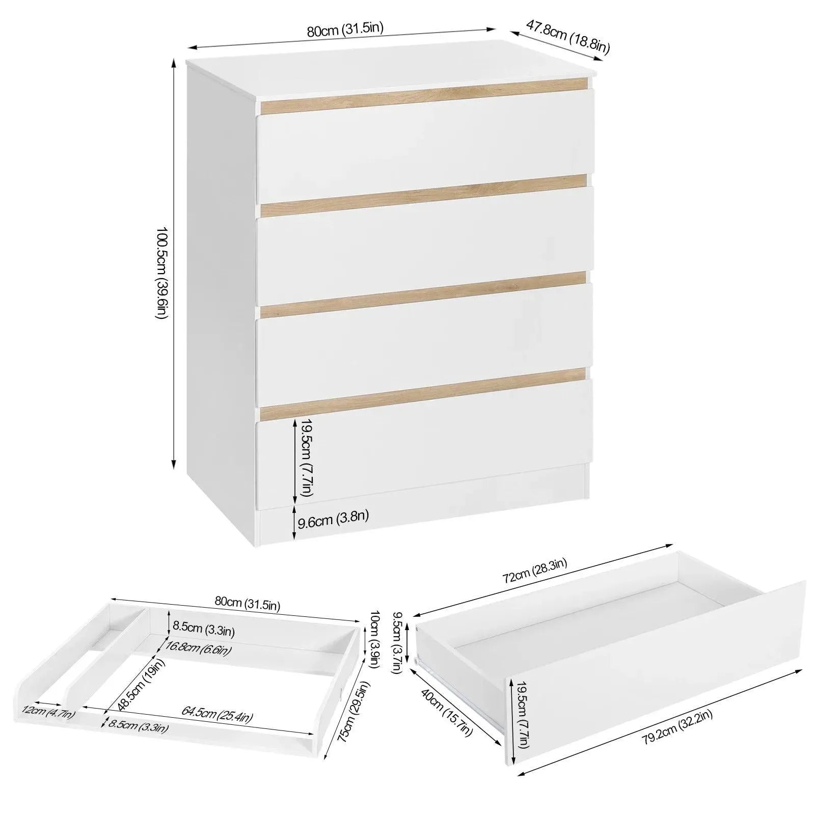 Feronza™ Witte Verschoontafel met 4 Laden - 80x75x109,2 cm - Feronza