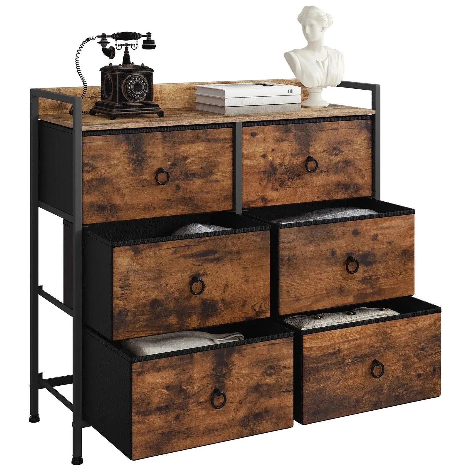 Feronza™ Woonkamer Kast – Ladenkast met 6 Stoffen Lades, Opberg Sideboard voor Slaapkamer, Hal en Thuisorganisatie - Feronza