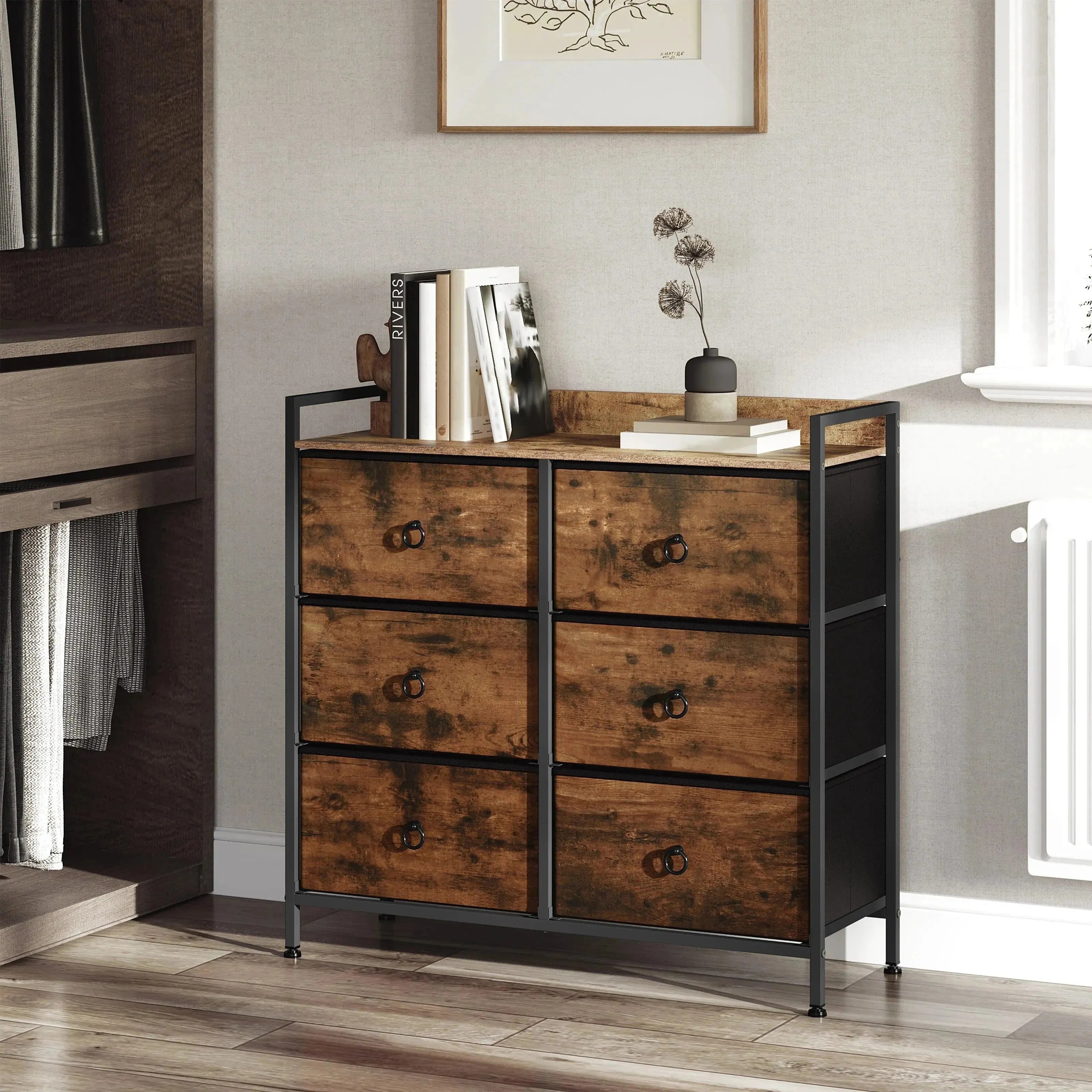 Feronza™ Woonkamer Kast – Ladenkast met 6 Stoffen Lades, Opberg Sideboard voor Slaapkamer, Hal en Thuisorganisatie - Feronza