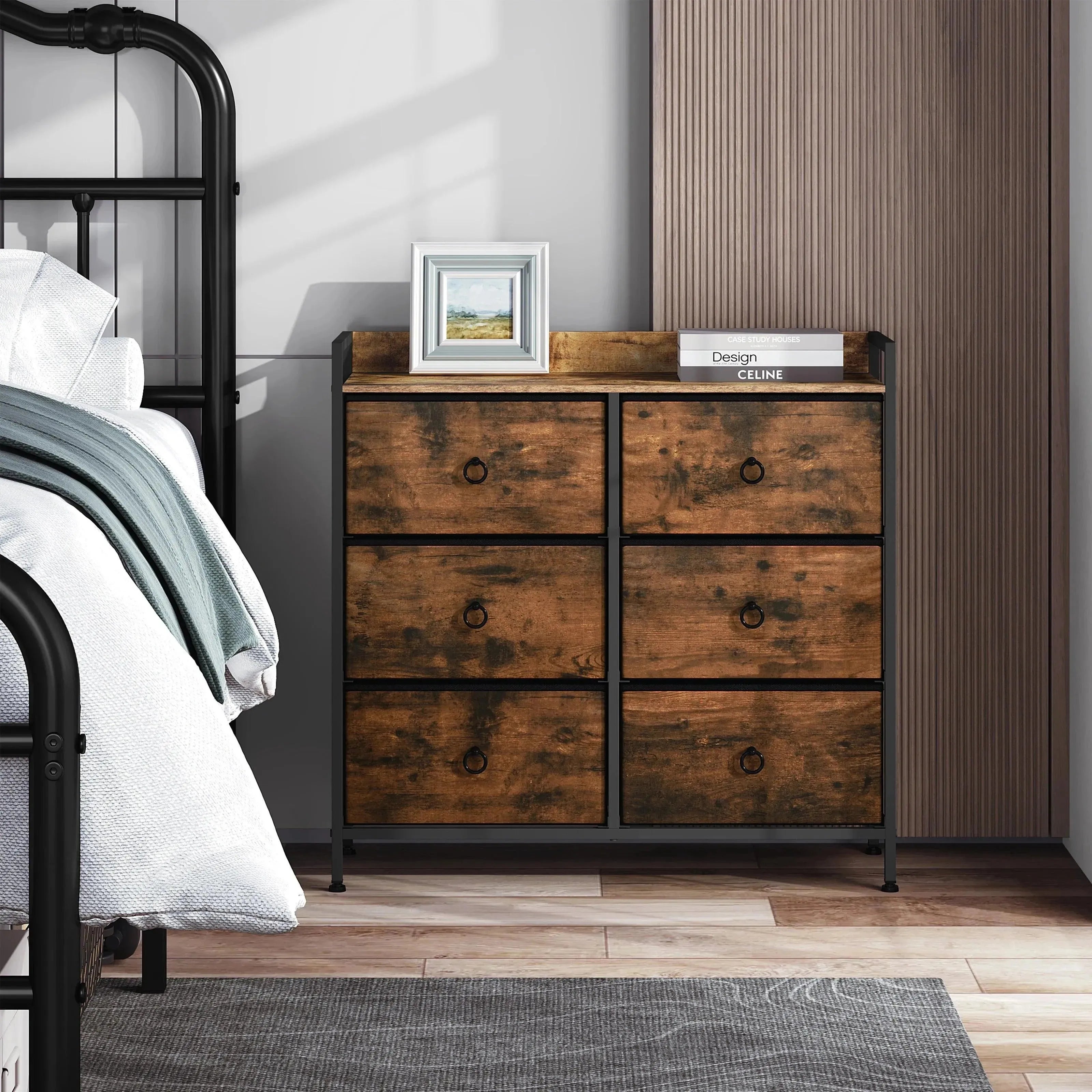 Feronza™ Woonkamer Kast – Ladenkast met 6 Stoffen Lades, Opberg Sideboard voor Slaapkamer, Hal en Thuisorganisatie - Feronza