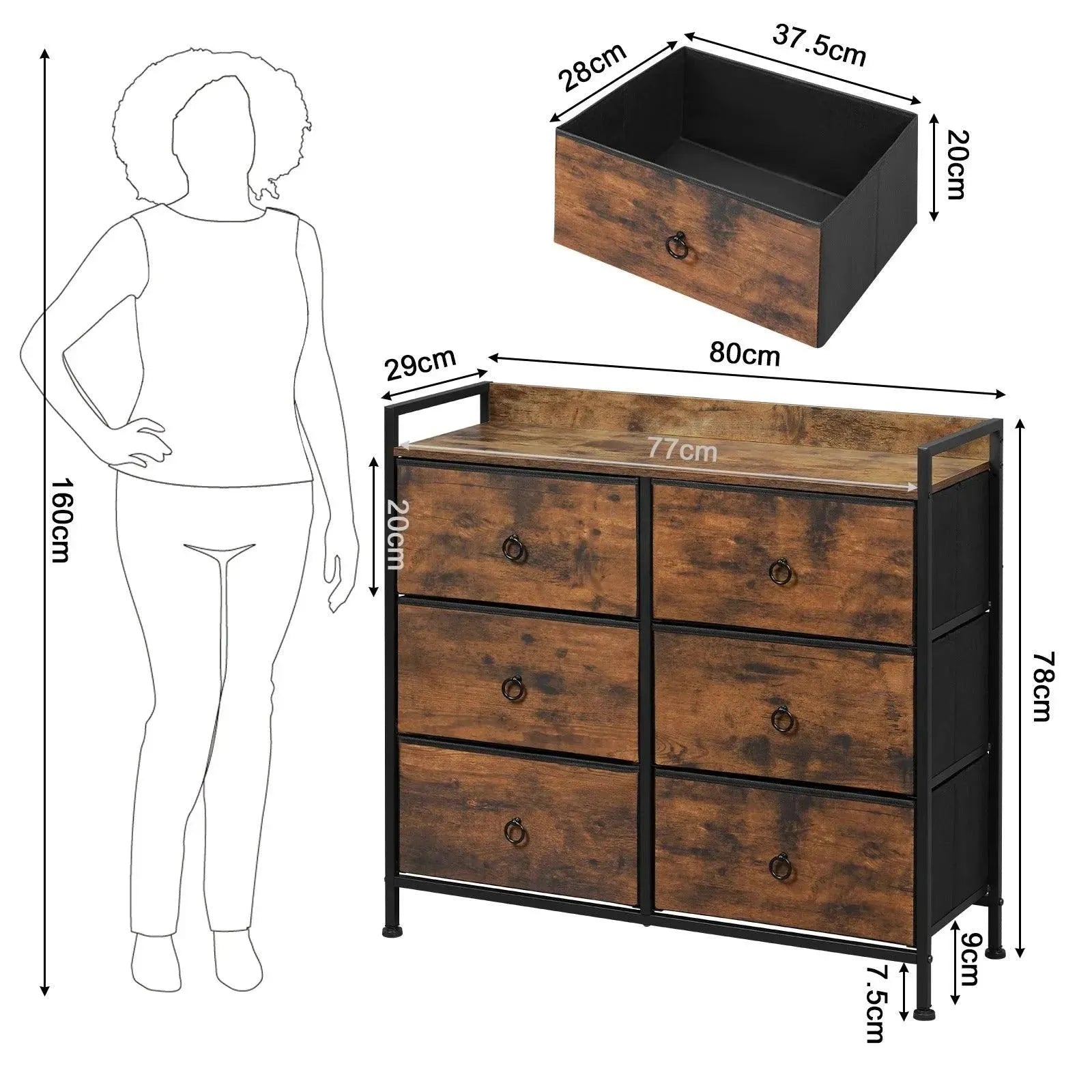 Feronza™ Woonkamer Kast – Ladenkast met 6 Stoffen Lades, Opberg Sideboard voor Slaapkamer, Hal en Thuisorganisatie - Feronza