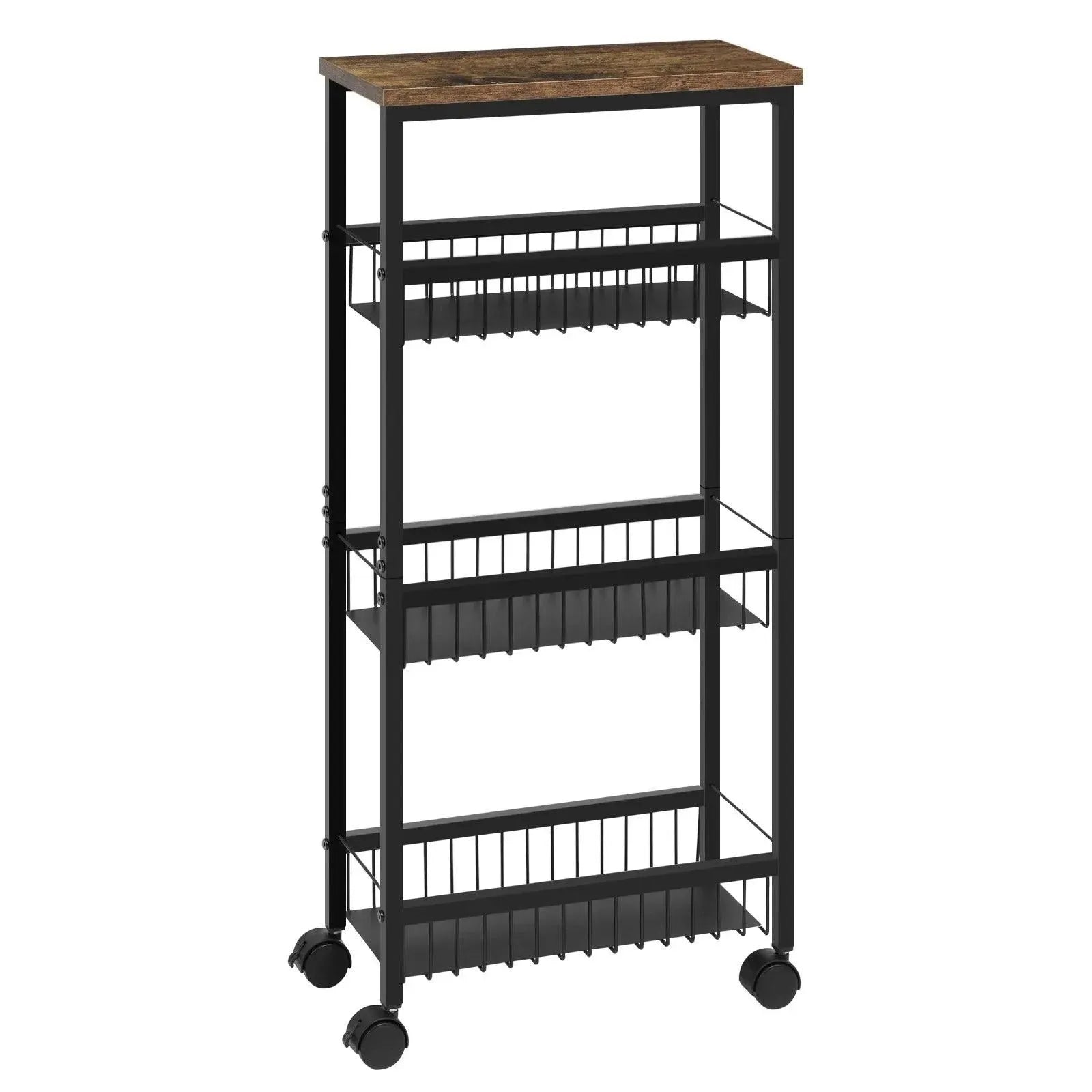 Feronza™ Zwarte Keuken Trolley met Werkblad en 3 Metalen Mandjes 40x87x20cm - Feronza